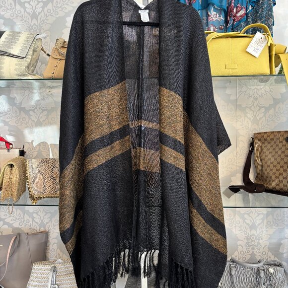 Brunello Cucinelli Black Striped Cape - One Size - Picture 1 of 5